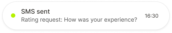 Notification message about an sms reminder to rate/review the service and/or appointment